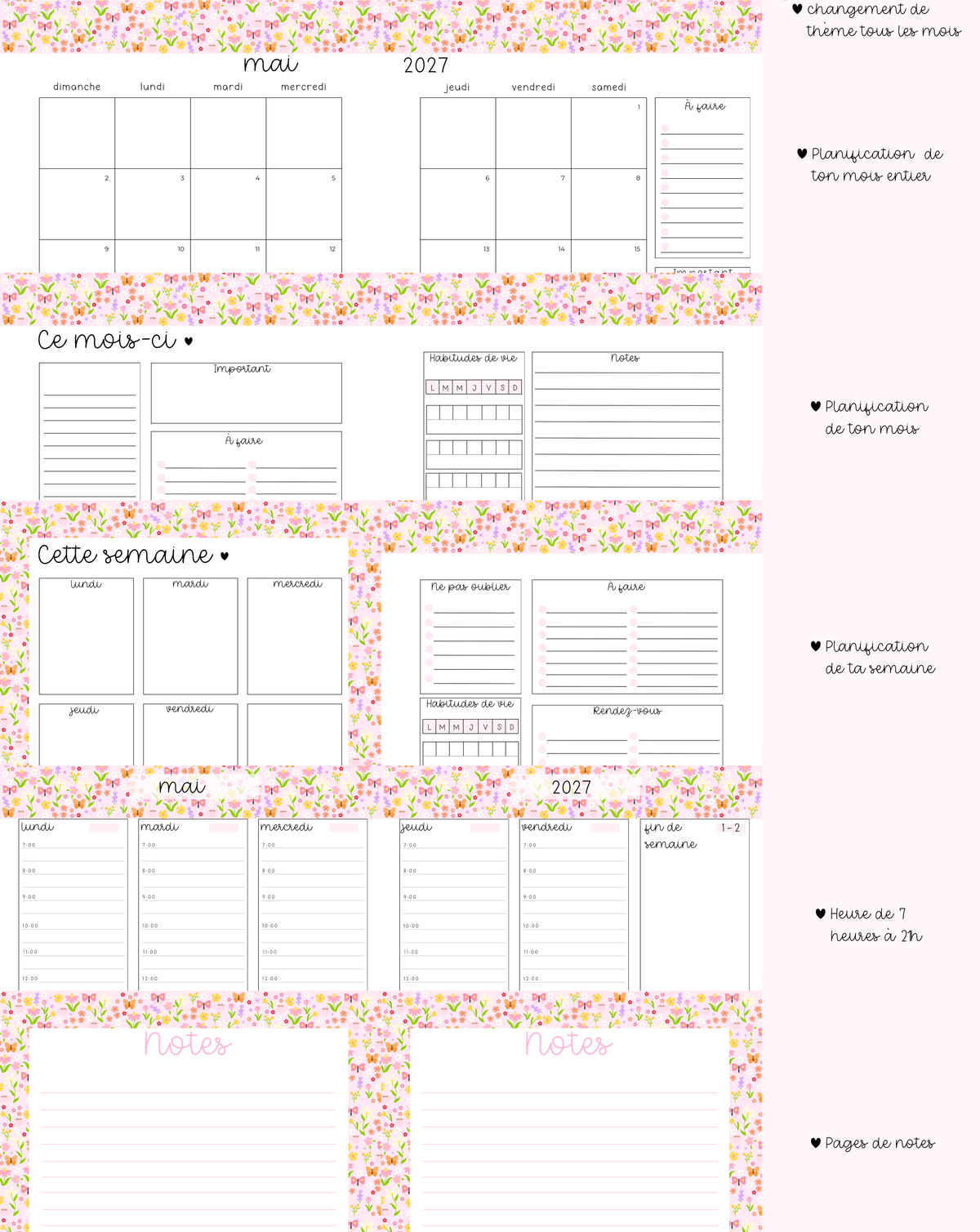 Agenda planificateur | Daté | 2026-2027 | Cowgirl et cerises