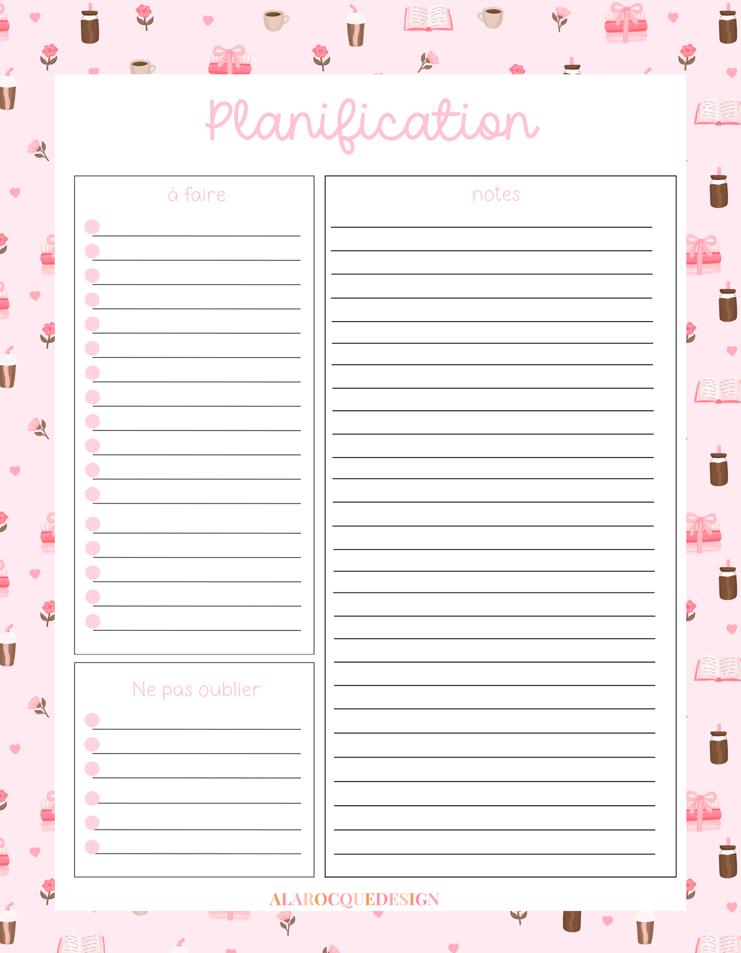Planificateur | Livres, cafés et roses