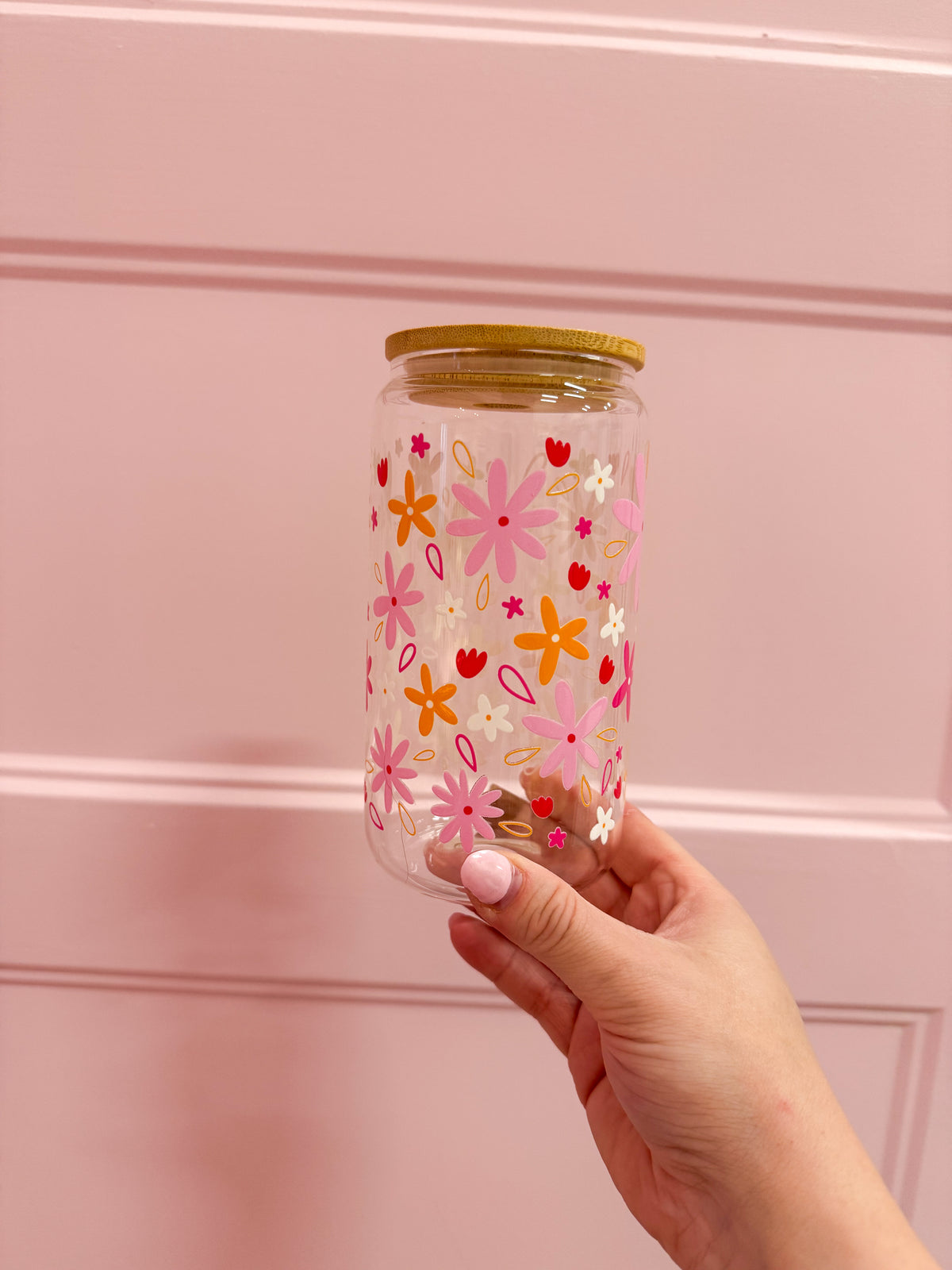 Verre 16 oz | Fleurs rosées et orangées