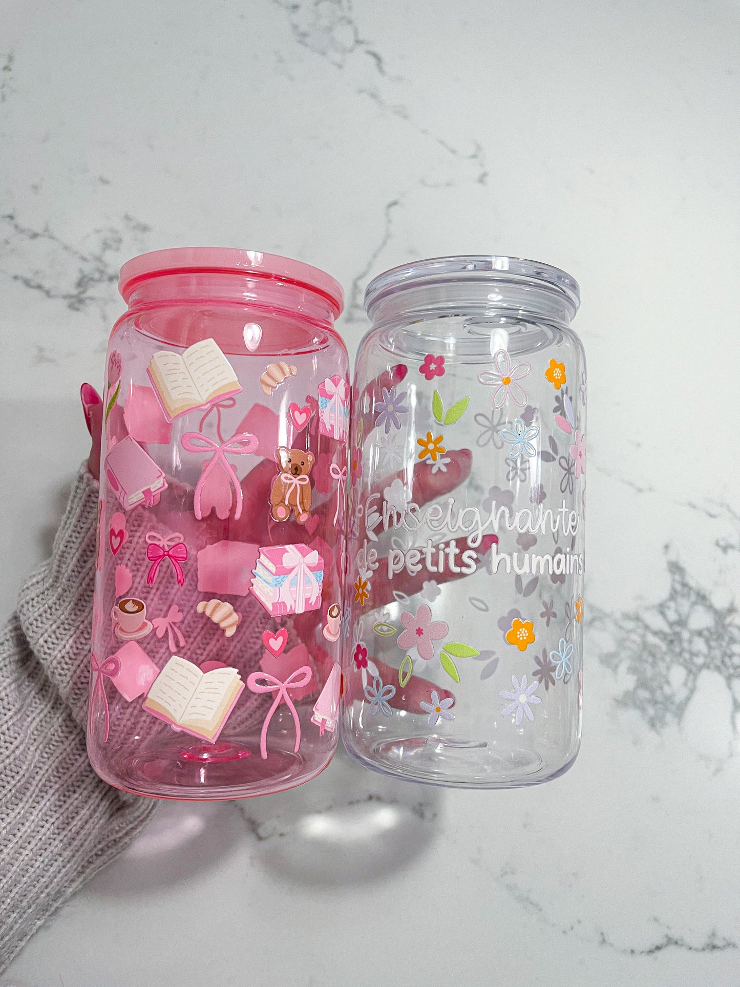 Verre 16 oz | Plastique | Transparent | Enseignante de petits humains