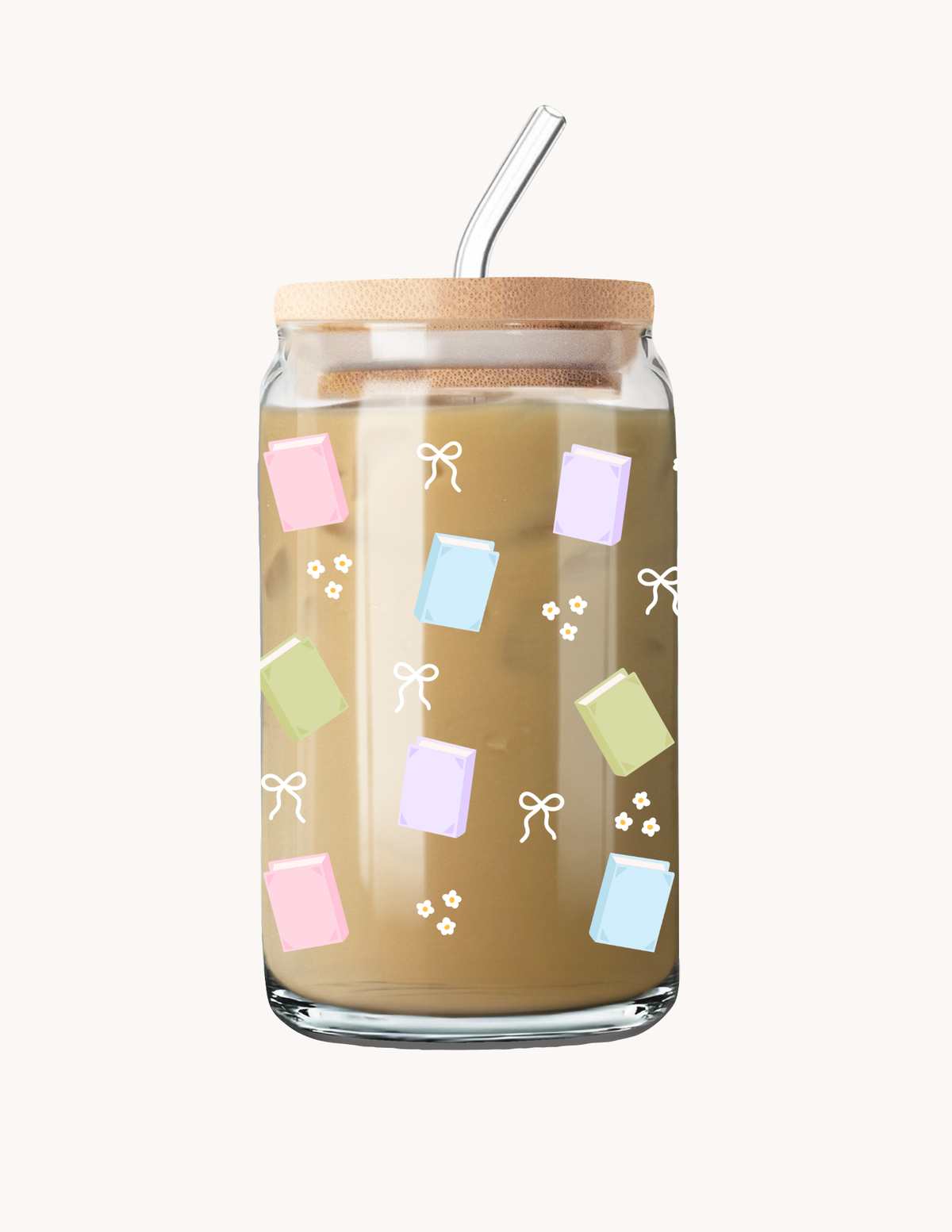 Verre 16 oz | Livres pastel et boucles
