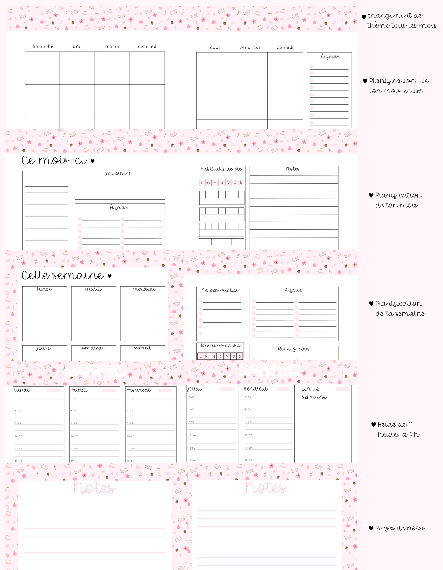 PRÉCOMMANDE - Agenda planificateur | Non-daté | Sauge et fleurs fuchsia