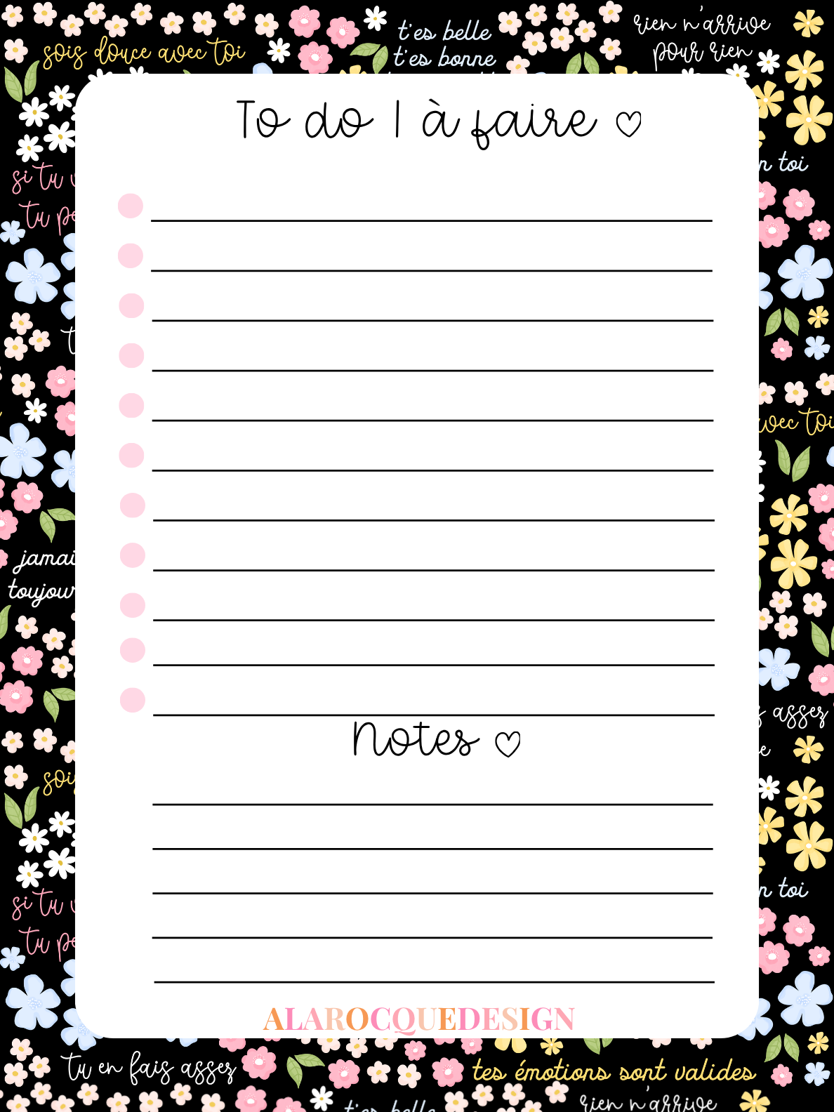Liste de tâches | Affirmations positives florales