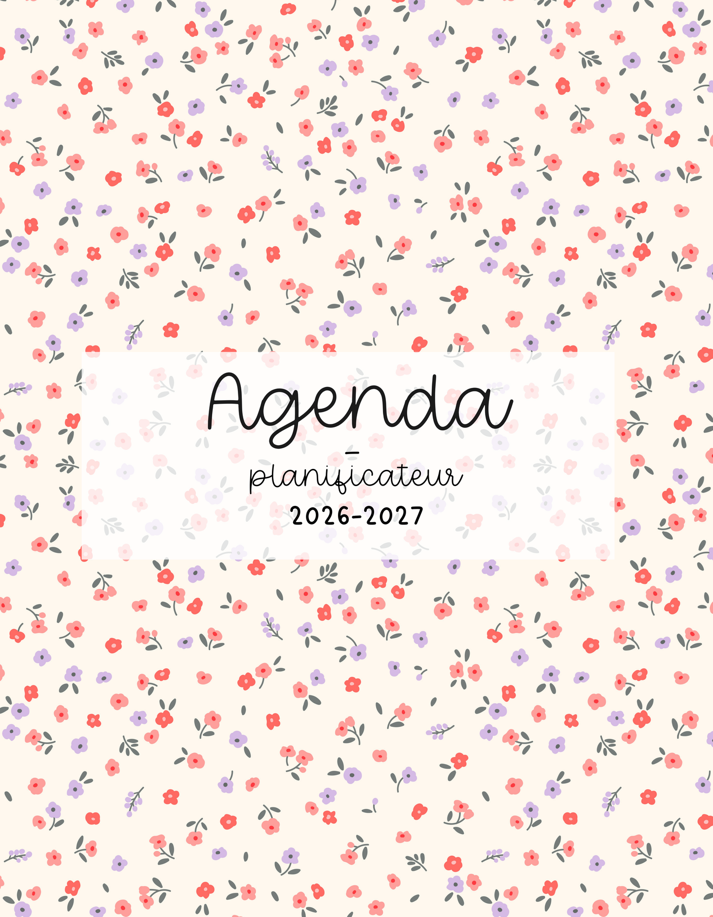 Agenda planificateur | Daté | 2026-2027 | Minis fleurs rouges et mauves