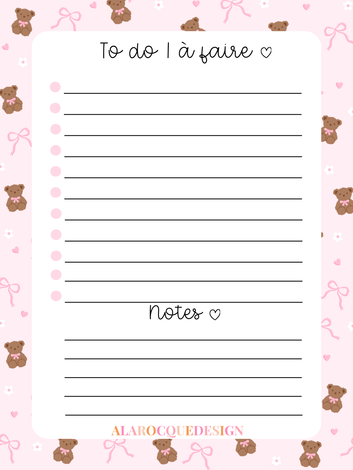 Liste de tâches | Oursons, boucles et fleurs