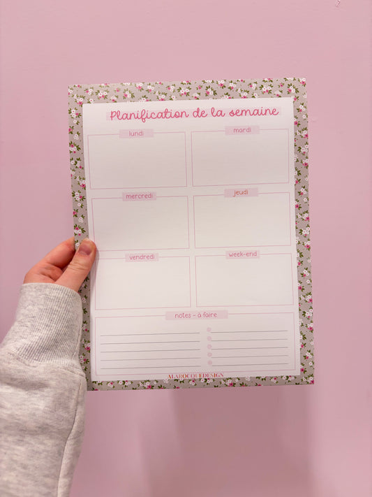 Planificateur de la semaine | Sauge et fleurs fuchsia