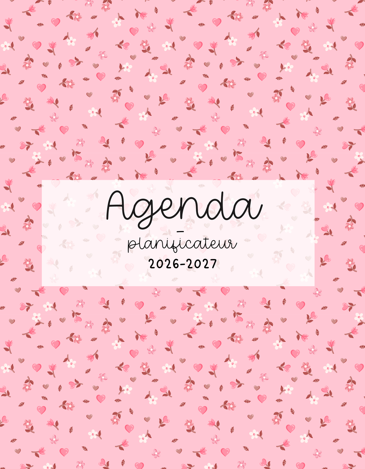 Agenda planificateur | Daté | 2026-2027 | Minis fleurs brunes et roses