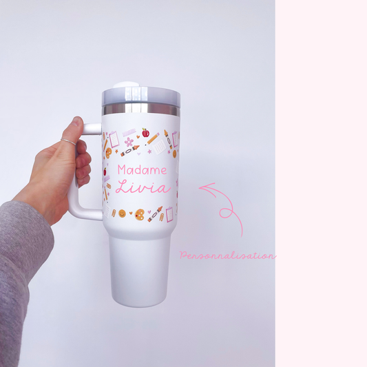 Bouteille à poignée 40 oz | Blanche | Écolier sourire | Personnalisation