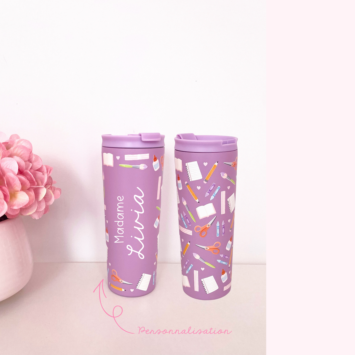 Bouteille isotherme 24 oz | Mauve | Écolier créatif | Personnalisation