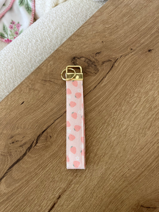 Porte-clés | Bracelet | Fraises roses pâles
