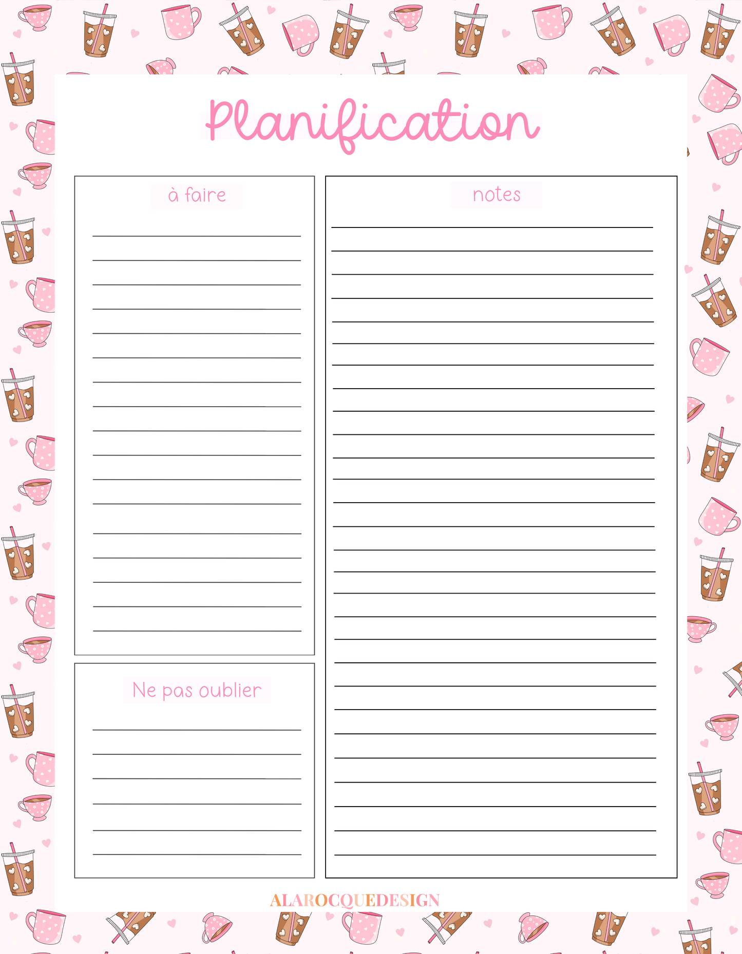 Planificateur | Cafés et coquette