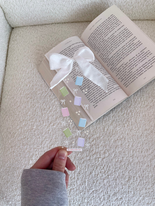 Signet en acrylique avec boucle | Livres pastel et boucles