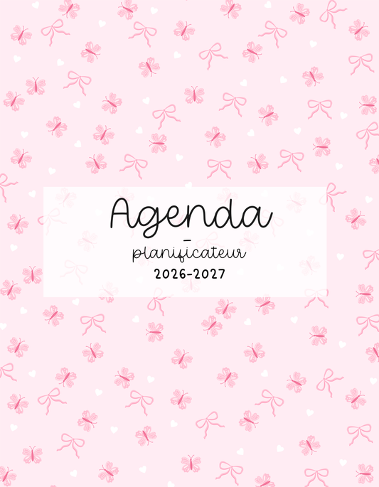 Imparfait | Agenda planificateur | Daté | 2026-2027 | Papillons, coeurs et boucles