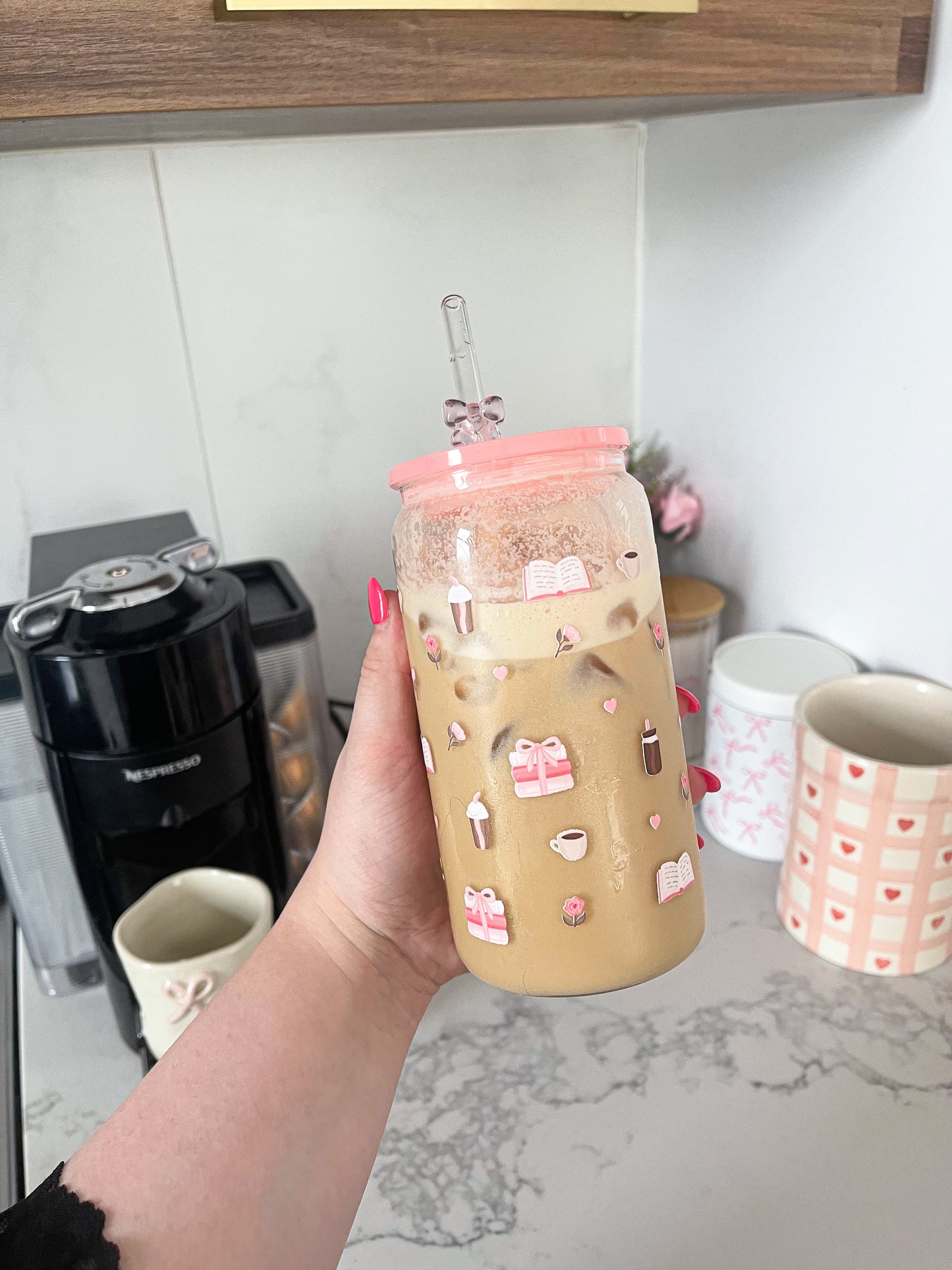 Verre 16 oz | Livres, cafés et roses