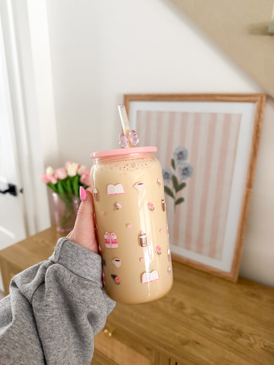 Verre 16 oz | Livres, cafés et roses