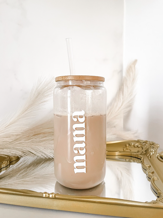 Verre 16 oz | Mama | Fleurs blanches