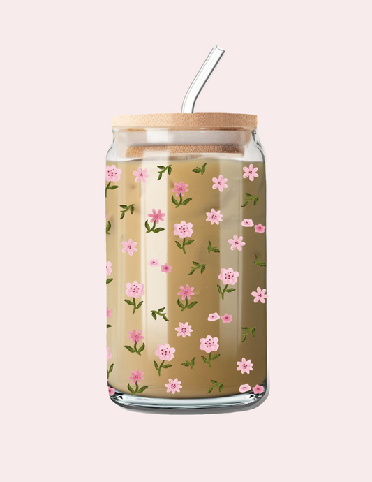 Verre 16 oz | Fleurs mélange de roses