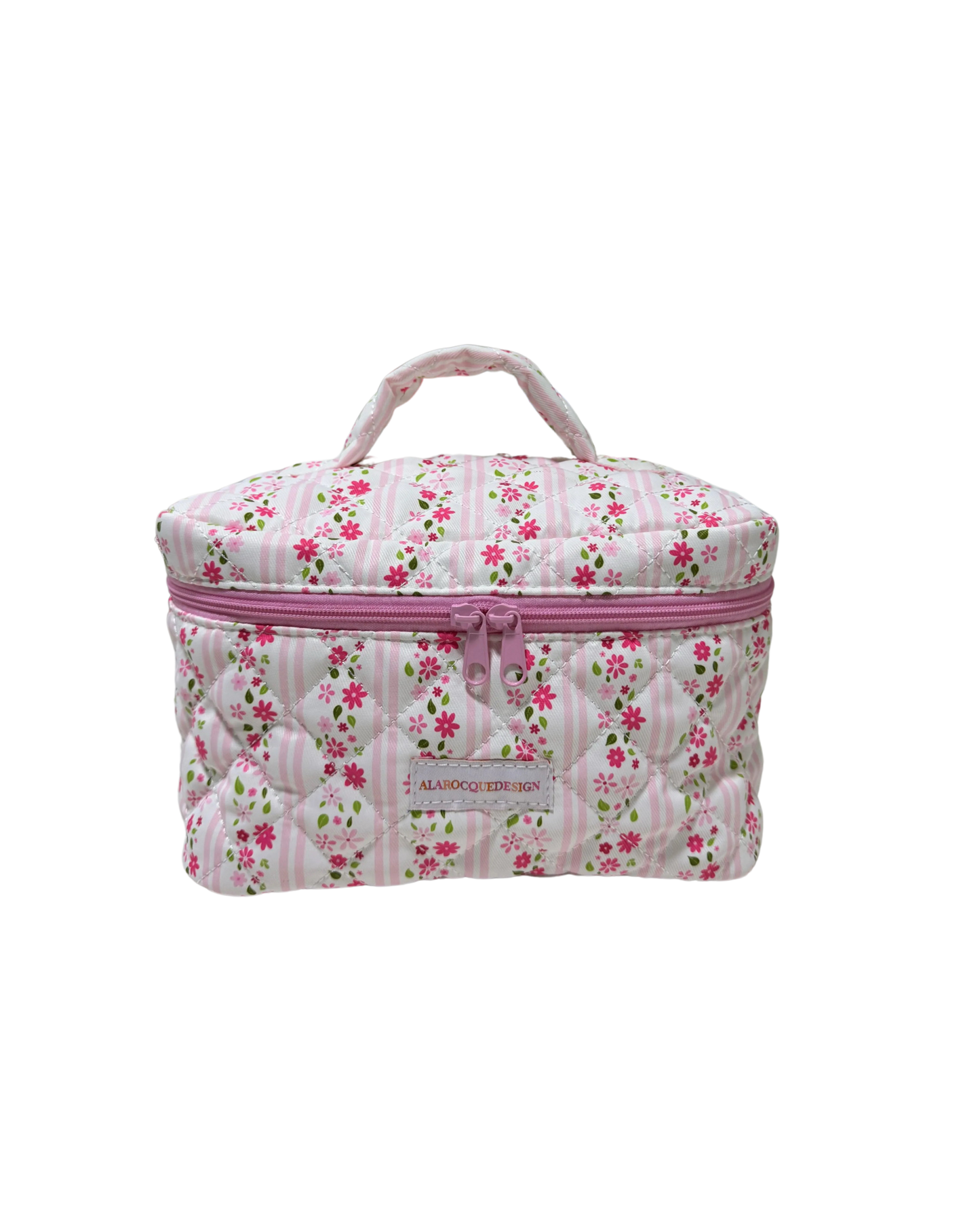 Trousse avec poignée | Lignes roses et fleurs