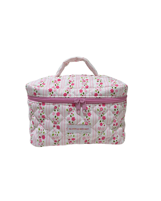 Trousse avec poignée | Lignes roses et fleurs