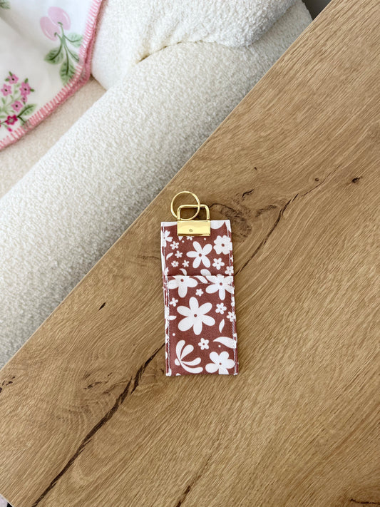 Porte-gloss | Bourgogne et fleurs blanches