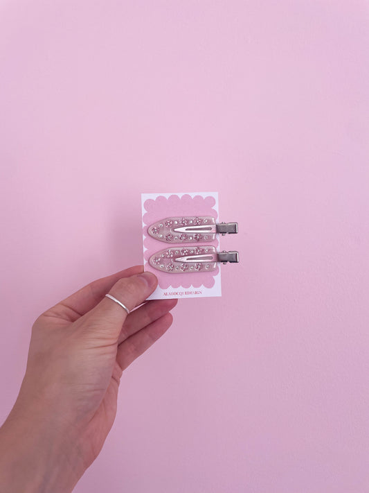 Lot de 2 barrettes à cheveux | Rose et fleurs