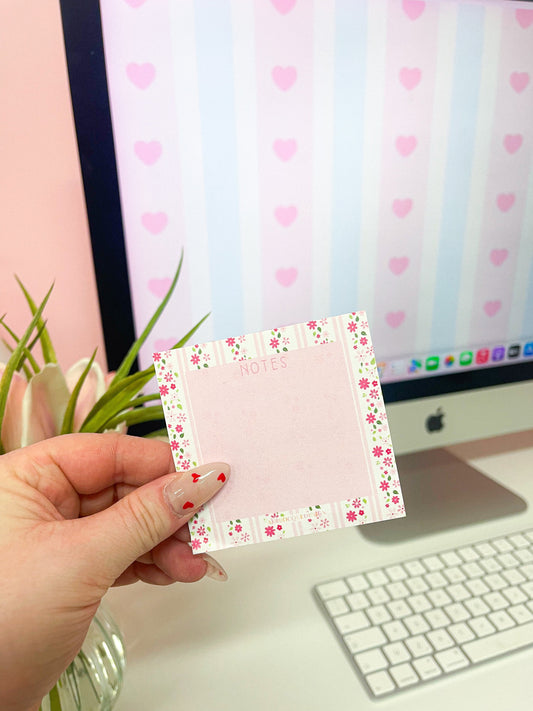 Bloc-notes autocollantes | Lignes roses et fleurs
