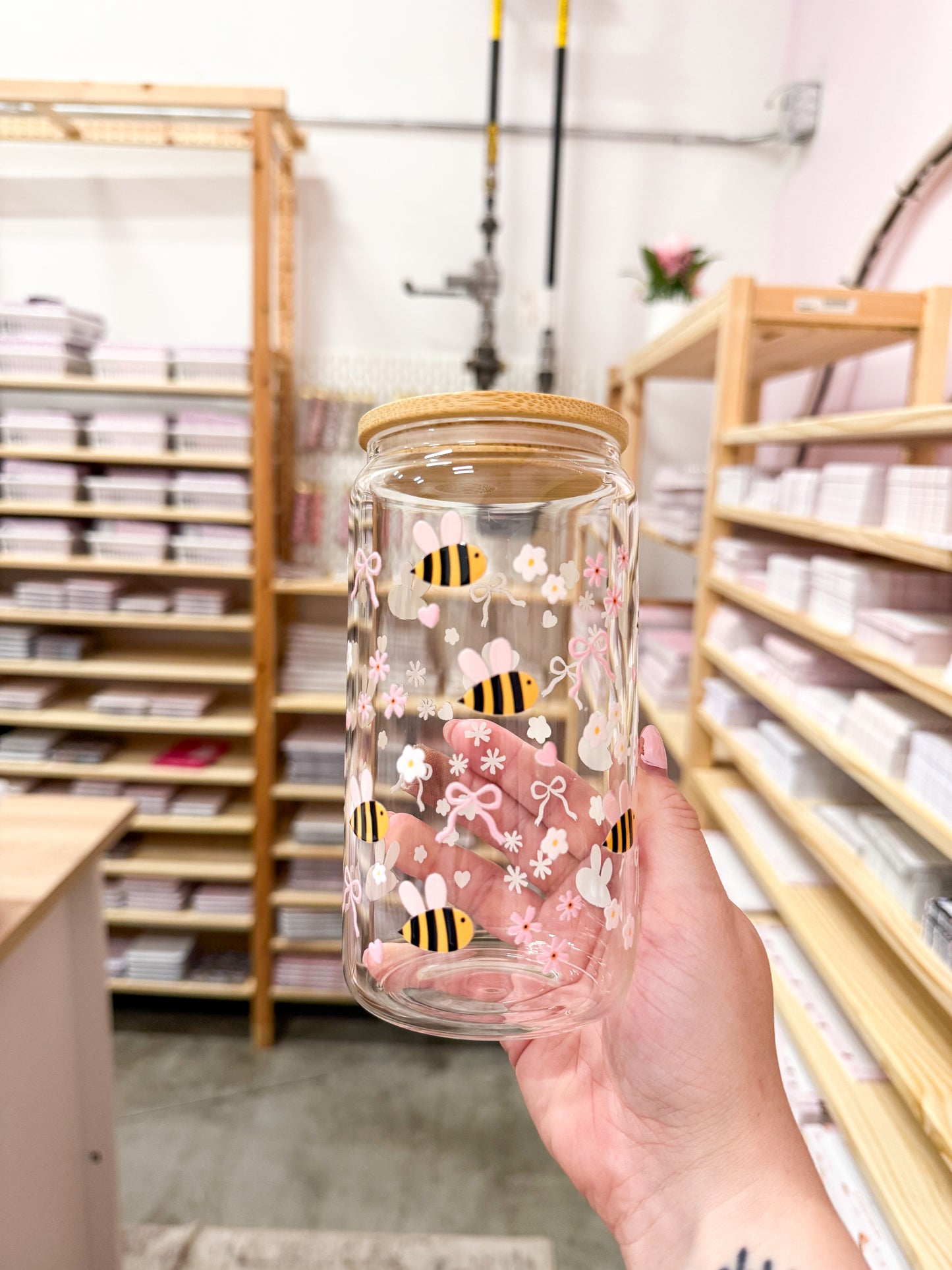 Verre 16 oz | Abeilles et fleurs