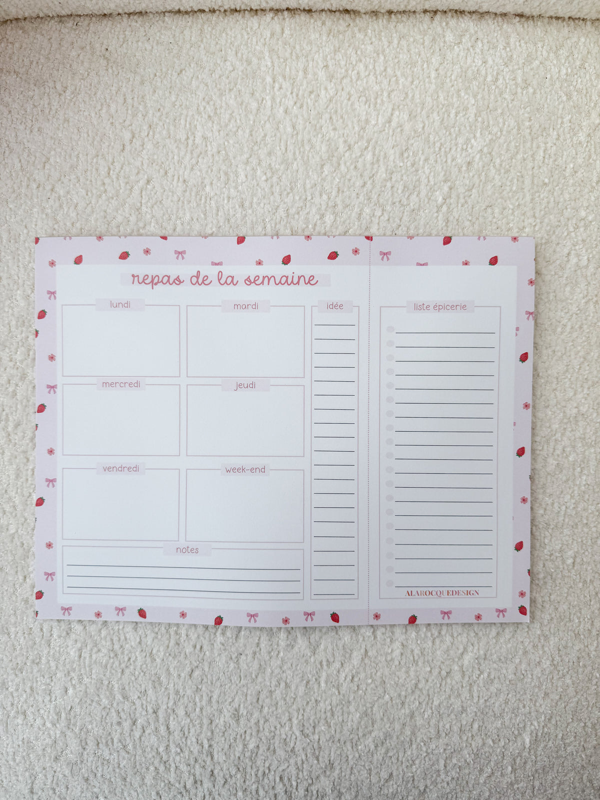 Planificateur | Repas de la semaine | Fraises et boucles