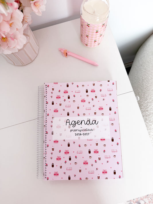 Agenda planificateur | Daté | 2026-2027 | Livres, cafés et roses