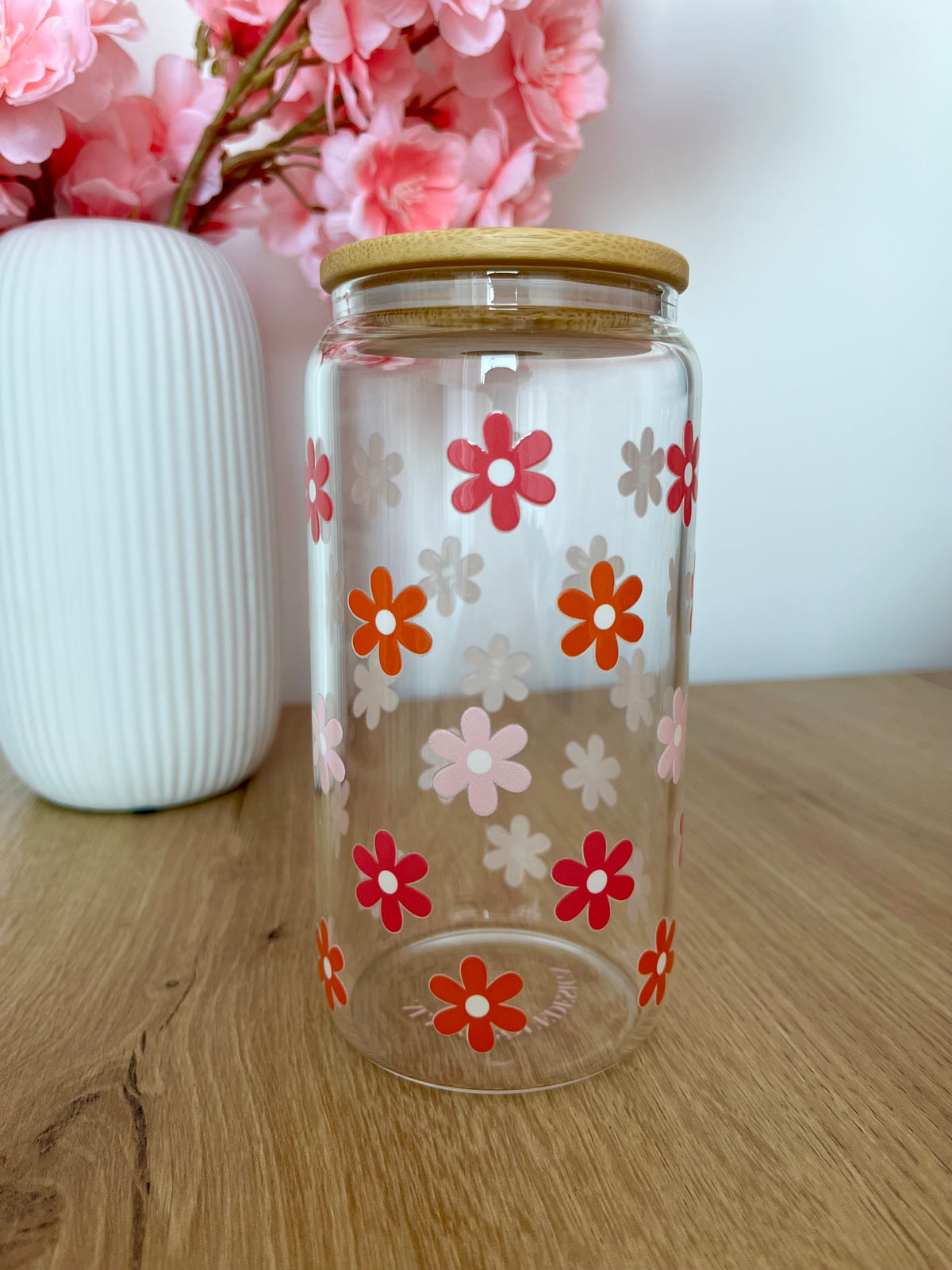 Dernière chance | Verre 16 oz | Fleurs roses et oranges