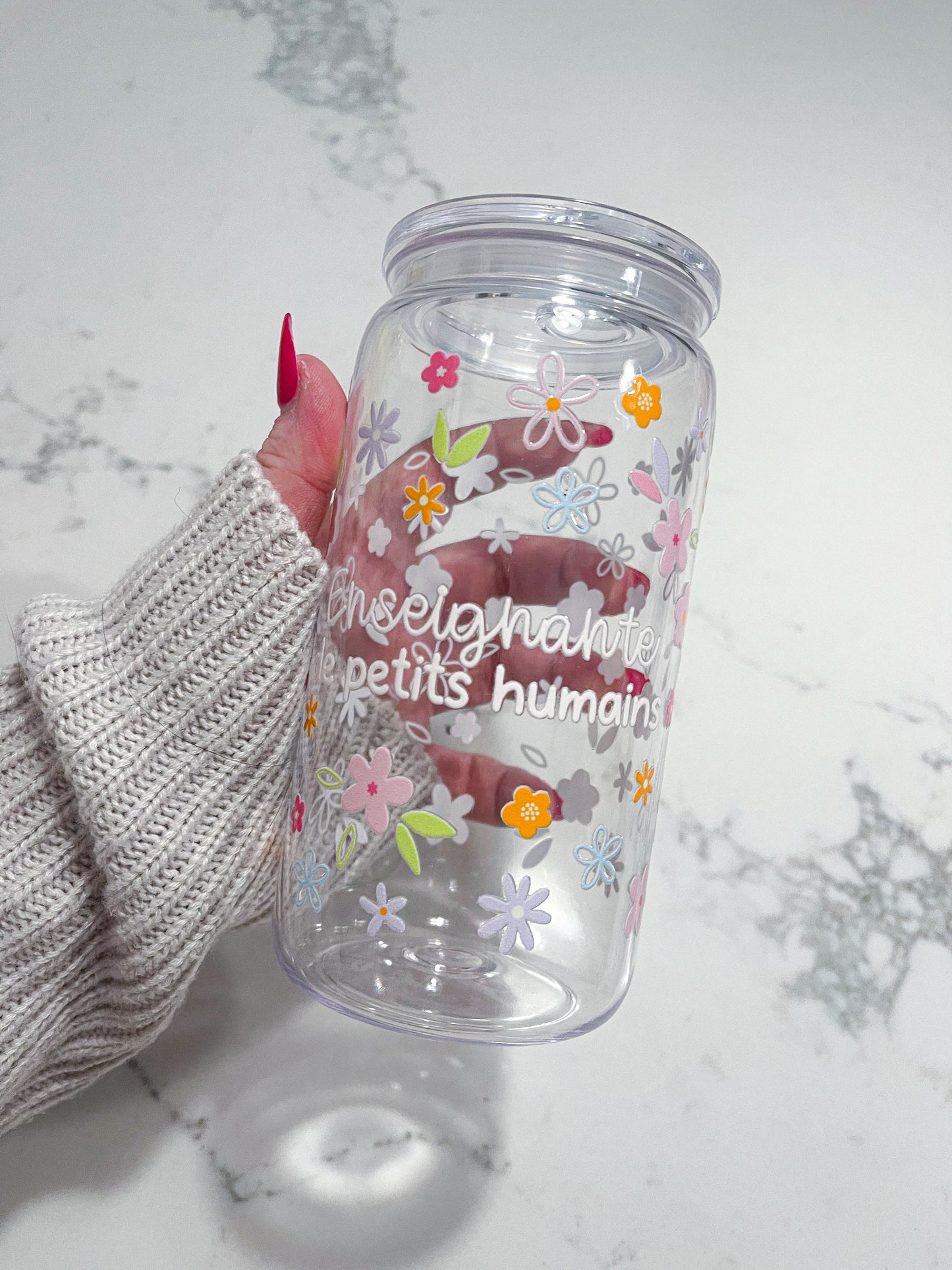 Verre 16 oz | Plastique | Transparent | Enseignante de petits humains
