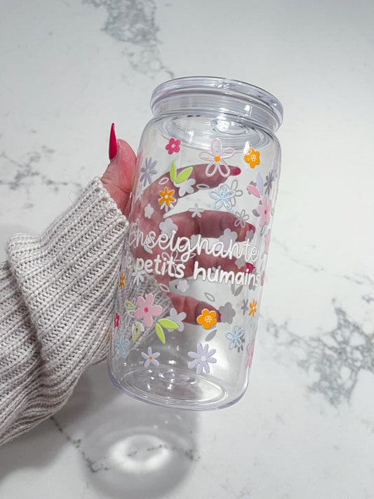 Verre 16 oz | Plastique | Transparent | Enseignante de petits humains