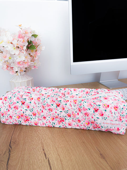 Longue trousse | Fleurs roses et feuilles