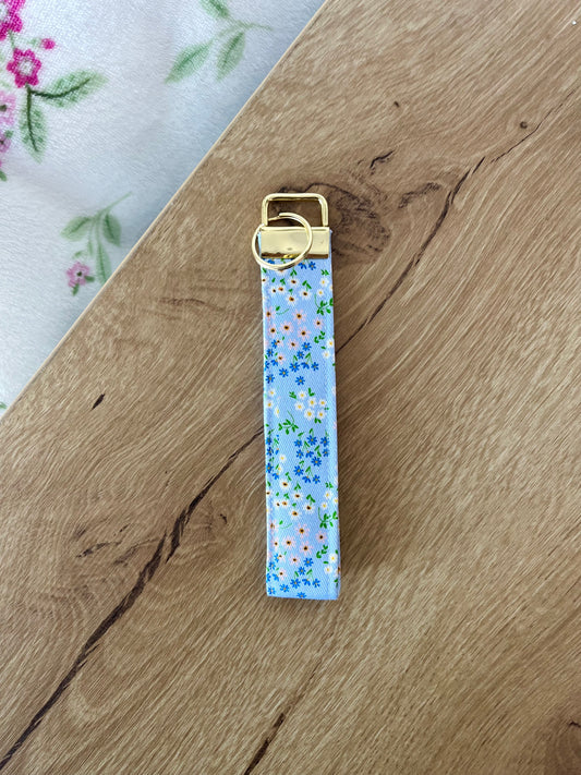 Porte-clés | Bracelet | Fleurs bleues, roses et blanches