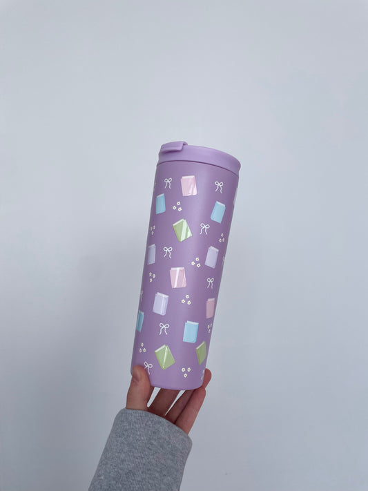 Bouteille isotherme 24 oz | Mauve | Livres pastel et boucles