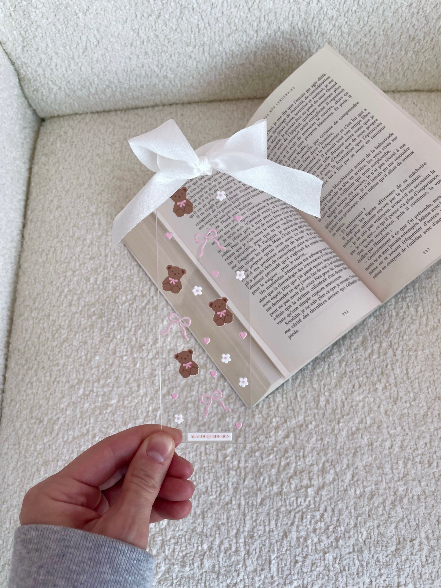Signet en acrylique avec boucle | Oursons, boucles et fleurs
