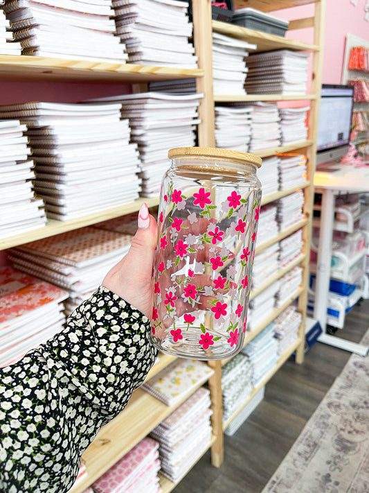 Verre 16 oz | Fleurs fuchsia