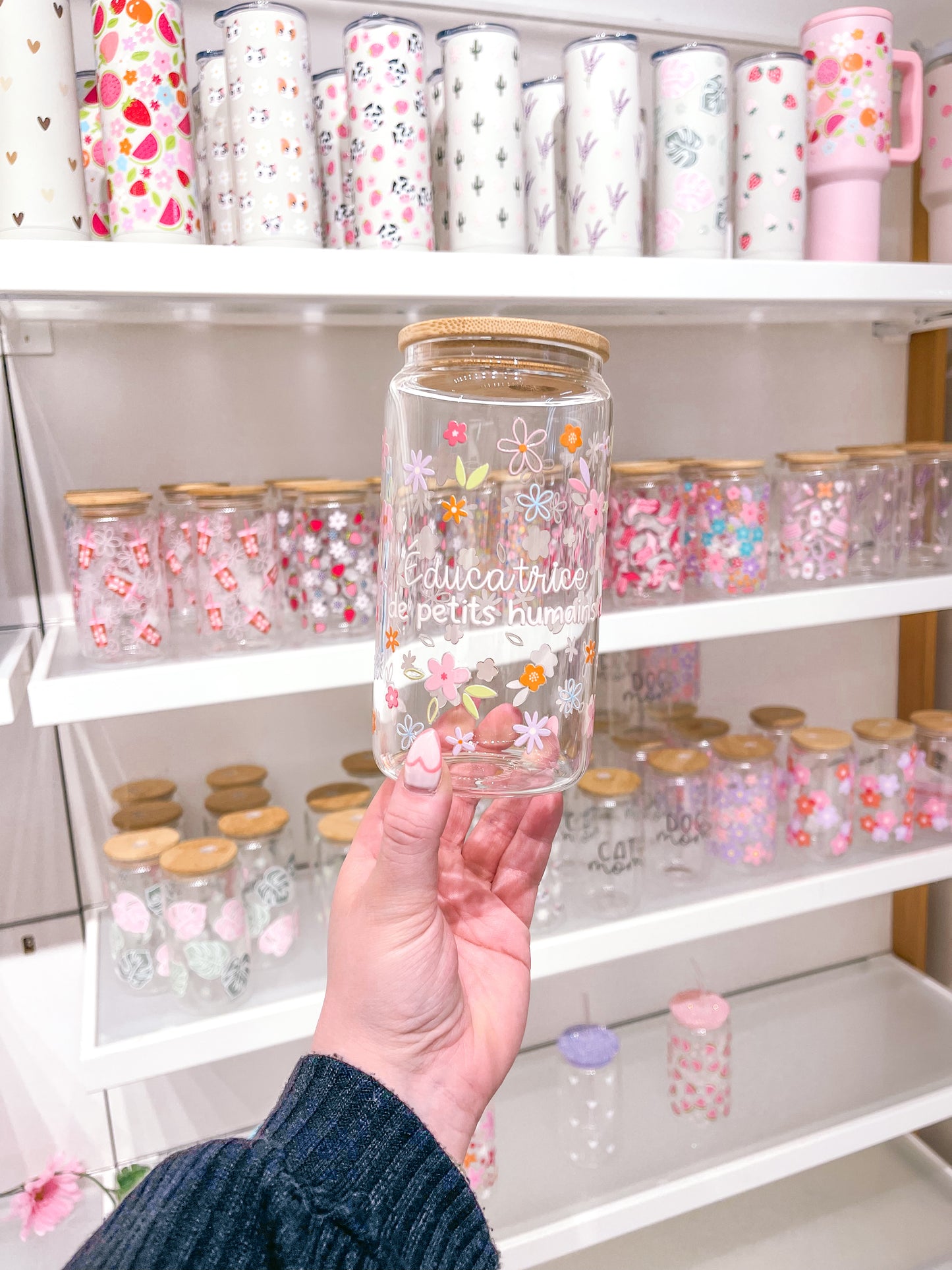 Verre 16 oz | Floral | Éducatrice de petits humains