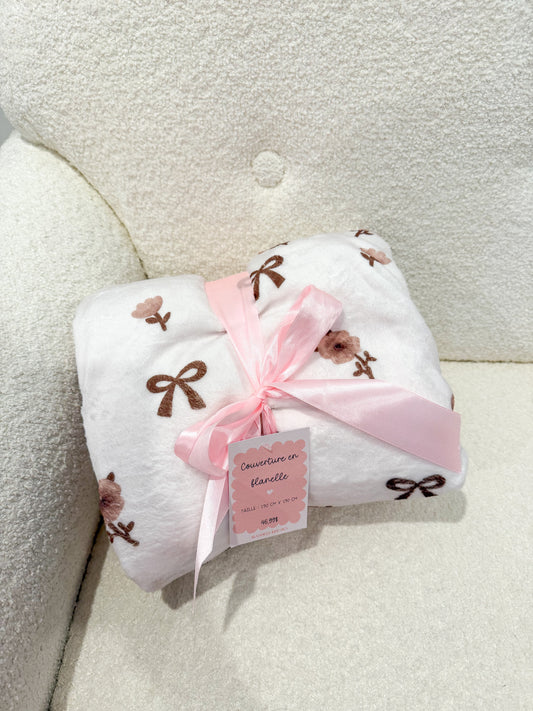Couverture en flanelle | Boucles et fleurs brunes