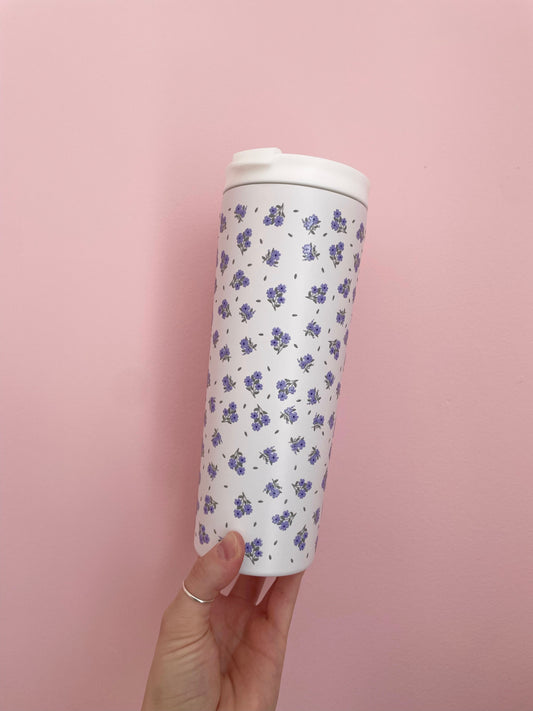 Bouteille isotherme 24 oz | Blanche | Bouquets de fleurs mauves