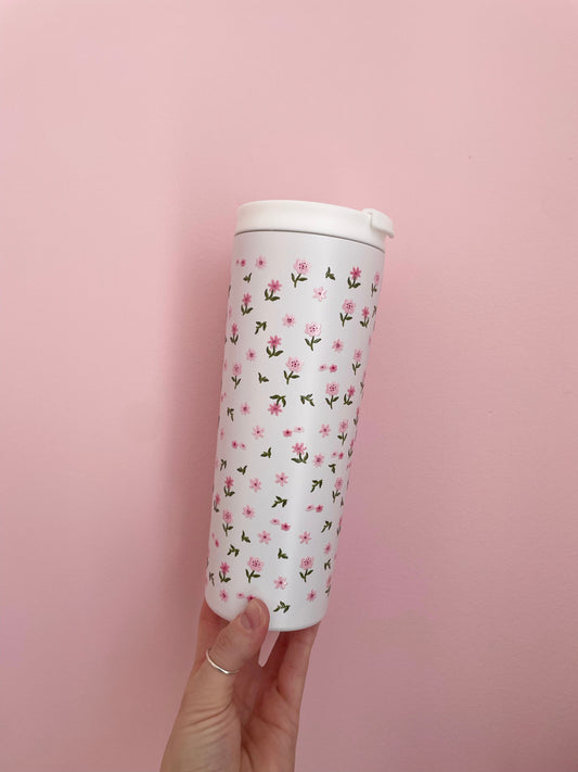 Bouteille isotherme 24 oz | Blanche | Fleurs mélange de roses