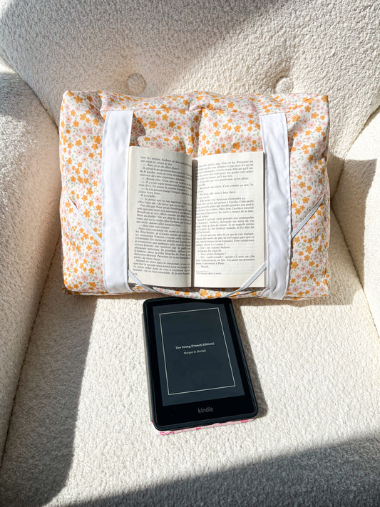 Coussin de lecture | Fleurs roses et oranges