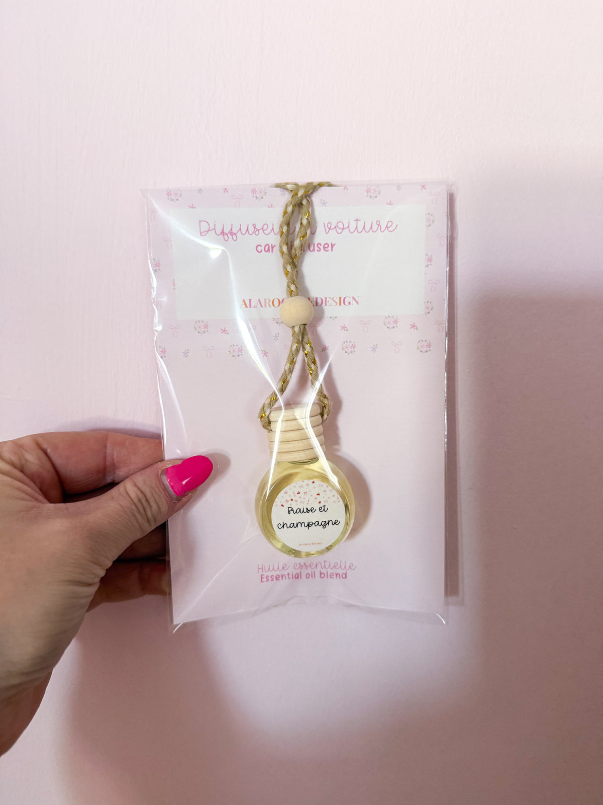 Diffuseur pour voiture | Huile essentielle | Fraise et champagne