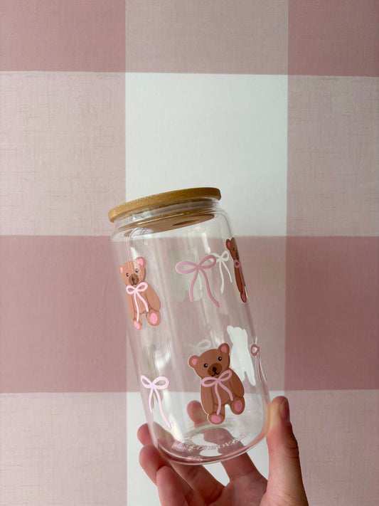 Verre 16 oz | Oursons et boucles roses