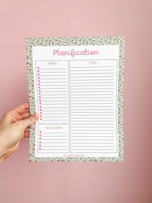 Planificateur | Sauge et fleurs fuchsia