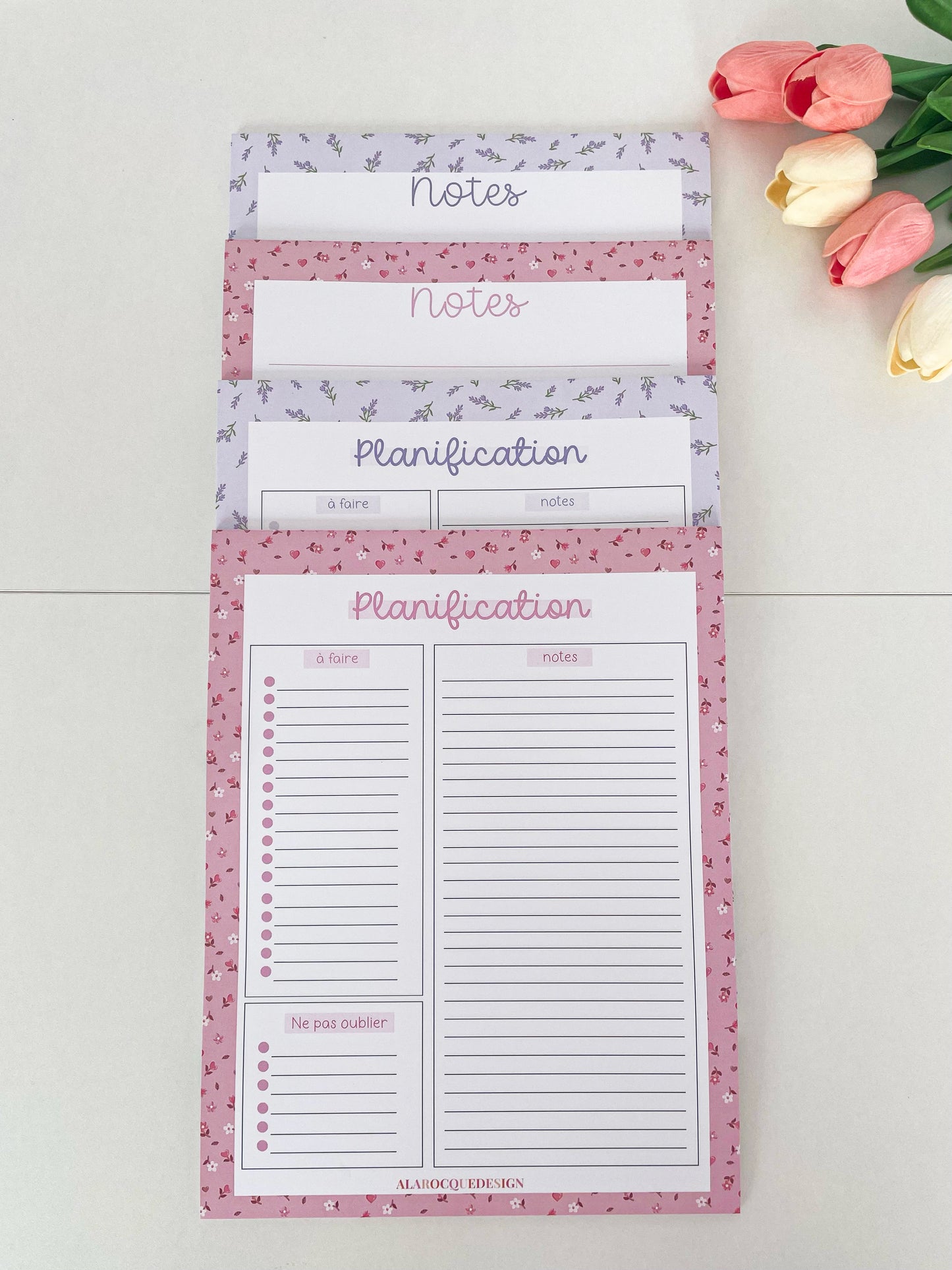 Pad de notes | Minis fleurs roses et brunes