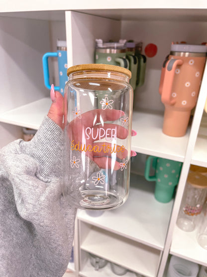 Verre 16 oz | Super enseignante | Super éducatrice