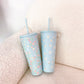 Bouteille en acrylique 24 oz | Bleue | Marguerites ou fleurs pastel