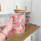 Verre 16 oz | Fleurs fuchsia et feuilles