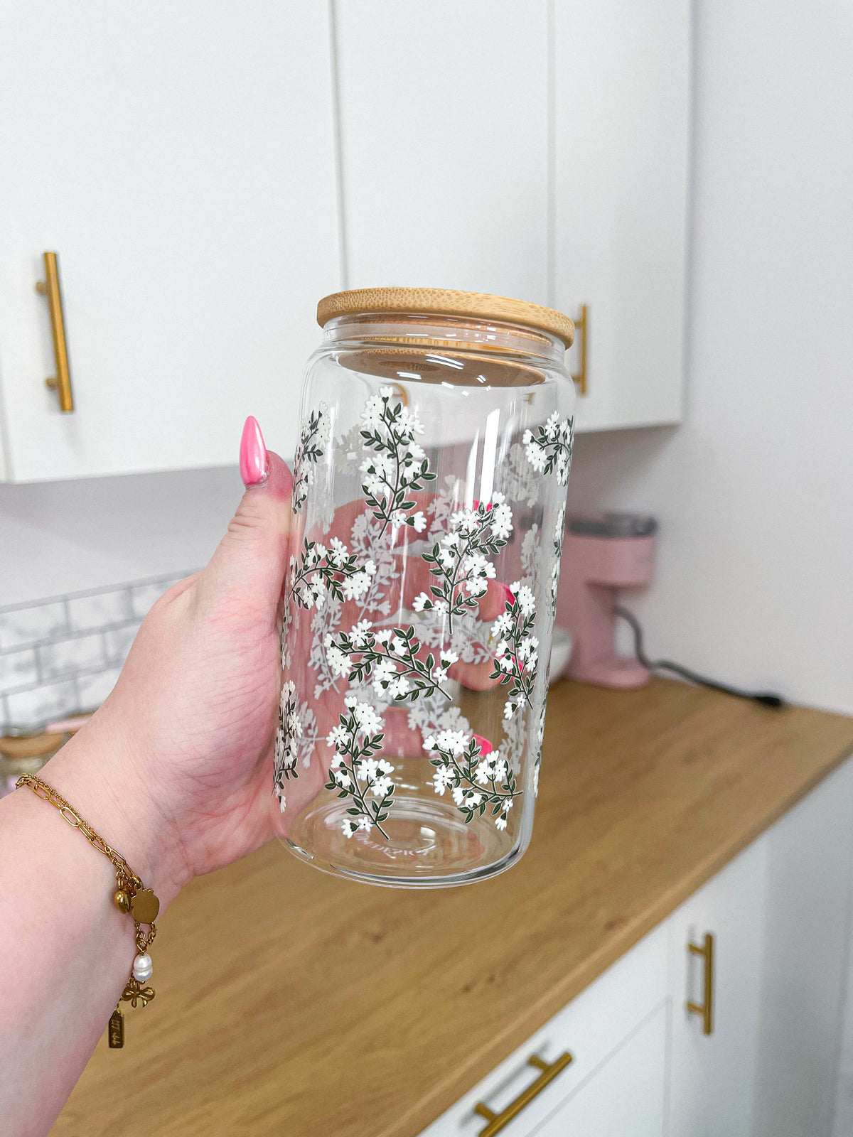 Verre 16 oz | Bouquets de fleurs blanches